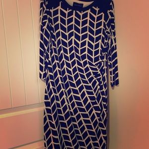 Donna Morgan white and navy blue dress.